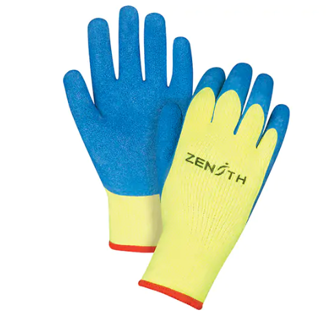 Gants haute visibilité doublés d'acrylique & enduits de caoutchouc, 11/2T-Grand, Rêvetement Latex de caoutchouc, Calibre 7, Enveloppe en Tissu éponge