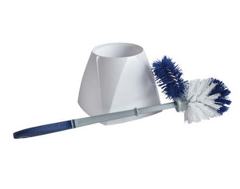 Brosse à cuvettes avec lave-rebord et valet, 15" l, Soies Synthétique, Blanc.